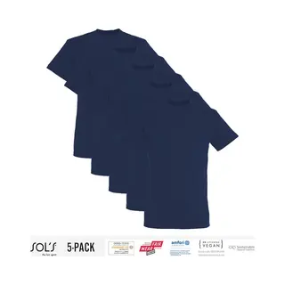 5 Pack Sol's Heren T-Shirt 100% Biologisch Katoen Ronde Hals Navy Blue Maat 4XL