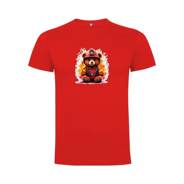 Rood T-Shirt Met “Kleurrijke Brandweer TeddyBeer “ Print Full Color Maat S thumbnail