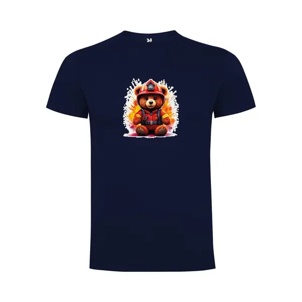 Donker Blauw T-Shirt Met “Kleurrijke Brandweer TeddyBeer “ Print Full Color Maat S thumbnail