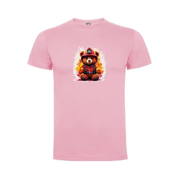 Zacht Roze T-Shirt Met “Kleurrijke Brandweer TeddyBeer “ Print Full Color Maat S thumbnail