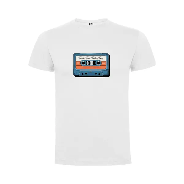 Wit T-Shirt Met “Kleurrijke Timeless Tunes Timeless Times - Casetteband – Jaren 80 – Good Vibes – Muziek “ Print Full Color Maat 4XL thumbnail