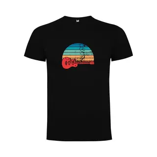 Zwart T-Shirt Met Kleurrijke Print “ Gitaar Muzieknoten – Good Vibes – Muziek – Instrument “ Print Full Color Maat 2XL