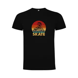 Zwart T-Shirt Met Kleurrijke Print “ Rollerskate – Skate – Sport – Back To The 80's And 90's “ Print Full Color Maat 2XL