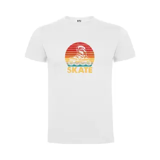 Wit T-Shirt Met Kleurrijke Print “ Rollerskate – Skate – Sport – Back To The 80's And 90's “ Print Full Color Maat M
