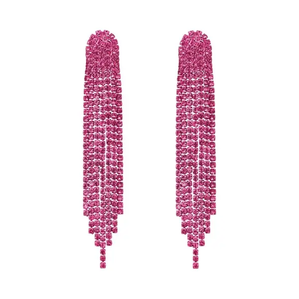 Strass Oorhangers - Roze | Oorbellen 9 X 1, 5 Cm | Bijoux/Zirkonia | Fashion Favorite thumbnail