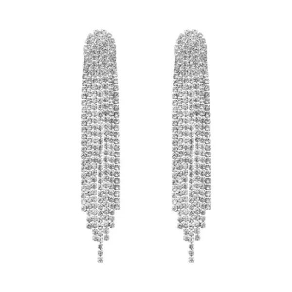 Strass Oorhangers - Zilver | Oorbellen 9 X 1, 5 Cm | Bijoux/Zirkonia | Fashion Favorite thumbnail