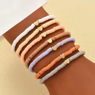 Hartje Armbanden Set - Nude Mix | 7-delig | Polymeer Klei | Fashion Favorite