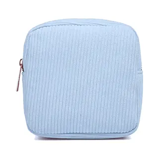 Corduroy Mini Make-up Tas - Blauw | 14 X 14 X 5 Cm | Toilettas / Maandverband Etui | Fashion Favorite