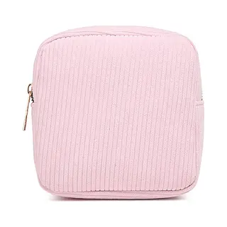 Corduroy Mini Make-up Tas - Roze | 14 X 14 X 5 Cm | Toilettas / Maandverband Etui | Fashion Favorite