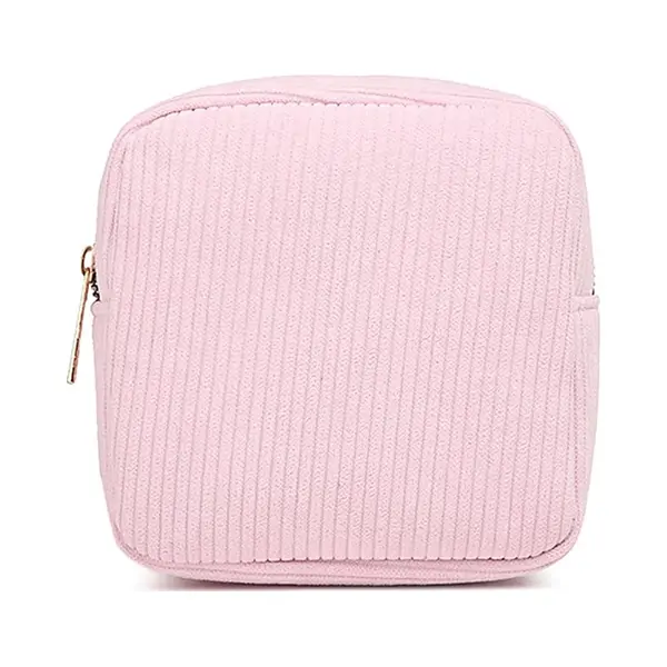 Corduroy Mini Make-up Tas - Roze | 14 X 14 X 5 Cm | Toilettas / Maandverband Etui | Fashion Favorite thumbnail
