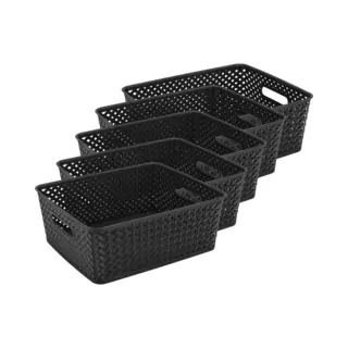 discountershop Opbergmand Zwart – 4 Stuks – ±12 Liter Per Mand – Kunststof Opbergmand Met Handgrepen – 35, 3 X 29, 5 X 13, 3 Cm