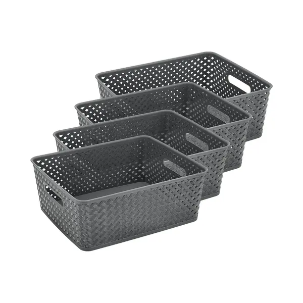 discountershop Opbergmand Set Van 4 – ±12 Liter Per Mand – Opbergmand Speelgoed Kinderkamer – Keukenkast Organizer – Kledingkast Organizer – Kast thumbnail