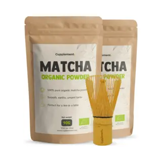 Cupplement Matcha Poeder Met Matcha Whisk Combideal 2x 90 Gram & 1 Klopper - Biologische - Thee Klopper – Energie - 90 Dagen Voorraad Per Zakje