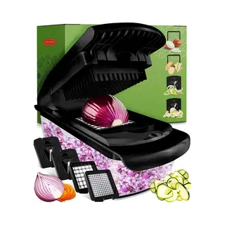 Stosh Mandoline - Groentesnijder - Uiensnijder - Spiraalsnijder - 4 Delig - Zwart - Bpa Vrij