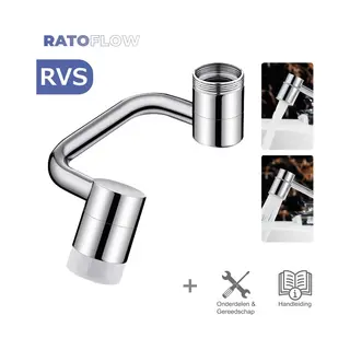 Ratoflow® - Kraan Opzetstuk - Kraan Verlengstuk - Kraankop - Rvs - Draaibaar - 2 Standen - Perlator - Roterend - Flexibel - Opzetstuk - Verlengstuk -