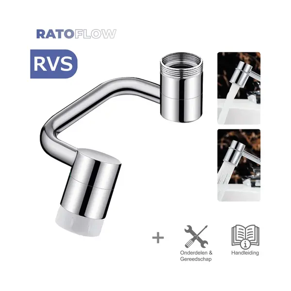Ratoflow® - Kraan Opzetstuk - Kraan Verlengstuk - Kraankop - Rvs - Draaibaar - 2 Standen - Perlator - Roterend - Flexibel - Opzetstuk - Verlengstuk - thumbnail