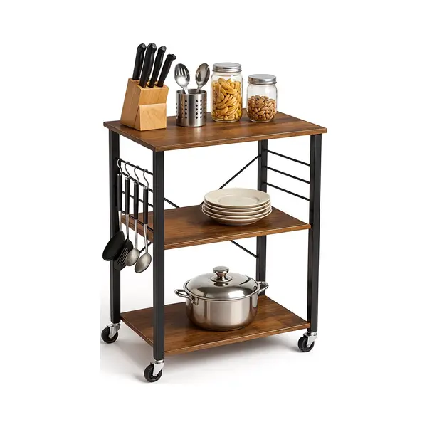 Goliving Keukentrolley Op Wieltjes – Keukenkast – Keukenrek – Serveerwagen – Keuken Organizer – Modern – 60 X 40 X 89 Cm – Bruin thumbnail