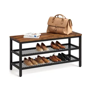 Goliving Schoenenrek – Schoenenbank – Halbank – Industrieel – 30 X 80 X 45 Cm – Metaal – Bruin Hout
