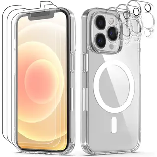 Podec Magsafe Hoesje Geschikt Voor IPhone 11 Pro - Bundel Met 3x Screenprotector En 3x Cameraprotector - Magnetisch Met Ring - Doorzichtig -