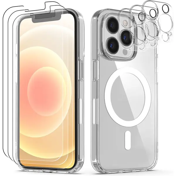 Podec Magsafe Hoesje Geschikt Voor IPhone 11 Pro - Bundel Met 3x Screenprotector En 3x Cameraprotector - Magnetisch Met Ring - Doorzichtig - thumbnail