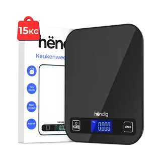 Hëndig Keukenweegschaal Digitaal - Weegschaal Keuken - Precisie Weegschaal - Keuken Weegschaal - Weegschaalkeuken - 1 Gram - 15 Kg - Tarra Functie -