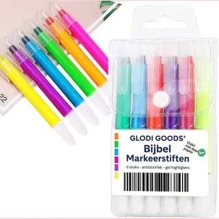Glodi Goods® Bijbel Markeerstiften Markers 6 Stuks – Antidoorlek Gel Highlighters – Bijbelstudie