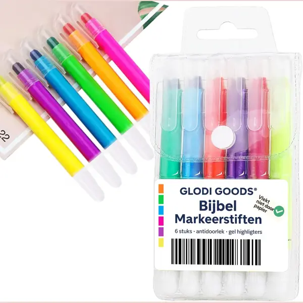 Glodi Goods® Bijbel Markeerstiften Markers 6 Stuks – Antidoorlek Gel Highlighters – Bijbelstudie thumbnail