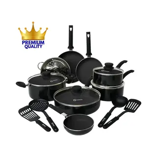 Coock 22-Delige Pannenset Inductie - Speciale Anti-Aanbak Coating - Ergonomische Koudgrepen - Gerecycled Aluminium - Koekenpannenset - Kookpottenset -
