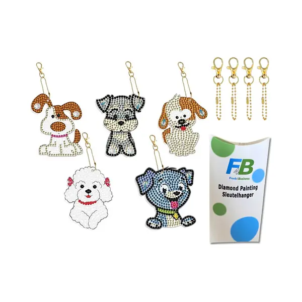 F4B Diamond Painting Sleutelhanger Honden (2) - 5 Stuks - Dubbelzijdig thumbnail