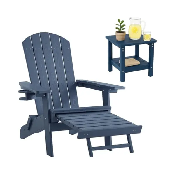 Ogarden Adirondack Loungesessel Arizona, Mit Fußschemel, Getränkehalter, Hips Kunststoff, Holz-Optik - Für Balkon, Terrasse, Rasen, Kamin (Blau Mit thumbnail