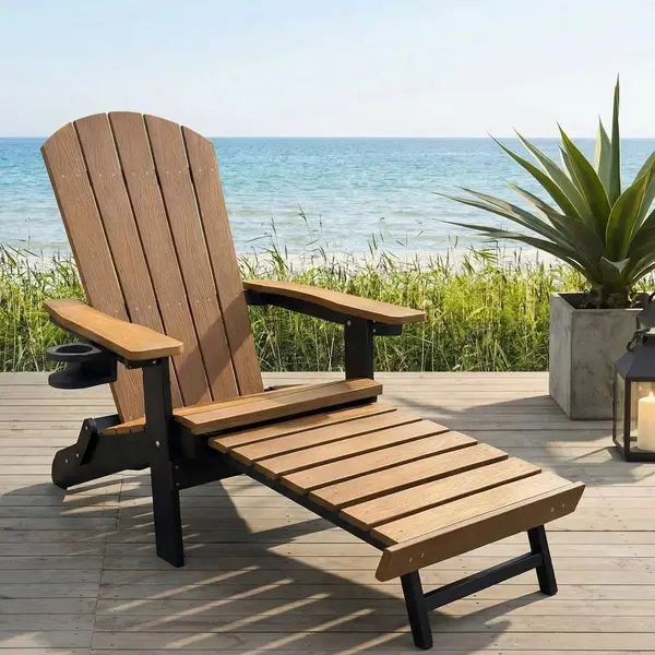 Ogarden Adirondack Loungesessel Arizona, Mit Fußschemel, Getränkehalter, Hips Kunststoff, Holz-Optik - Für Balkon, Terrasse, Rasen, Kamin thumbnail