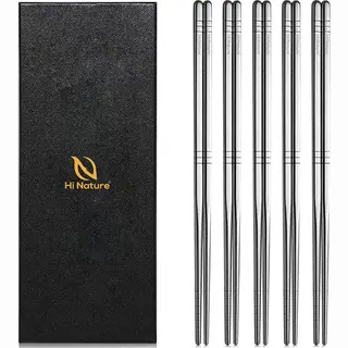 Hi Nature™ Luxe Chopsticks Set - Koreaanse Eetstokjes - Herbruikbaar En Vaatwasserbestendig - Zilver (5 Paar)