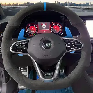 JDtuning | Premium Alcantara Stuurhoes | Geschikt Voor Golf 8 Dsg Gti R Polo Tiguan Passat Volkswagen | Voor Stuurwiel Met Flippers – Blauw