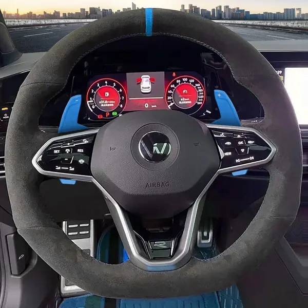 JDtuning | Premium Alcantara Stuurhoes | Geschikt Voor Golf 8 Dsg Gti R Polo Tiguan Passat Volkswagen | Voor Stuurwiel Met Flippers – Blauw thumbnail