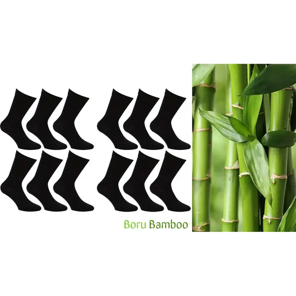 Boru Bamboo® 12 Paar Bamboe Sokken - Maat 43-45 - Zwart - Bamboe Kousen - Heren Sokken - Zacht thumbnail