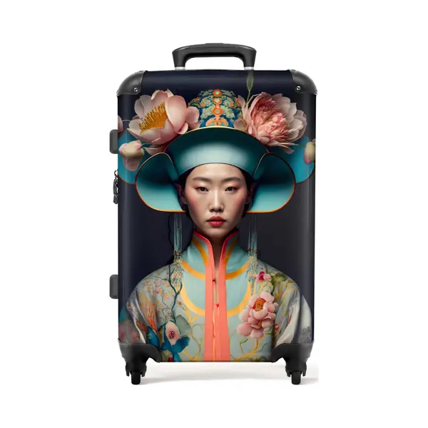 NoBoringSuitcases.com® - Koffer Groot - Rolkoffer Lichtgewicht - Vrouw - Asian - Portret - Kleding - Bloemen - Reiskoffer Met 4 Wielen - Reis Trolley thumbnail