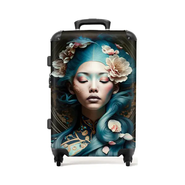 NoBoringSuitcases.com® - Koffer Groot - Rolkoffer Lichtgewicht - Vrouwen - Bloemen - Portret - Aziatisch - Reiskoffer Met 4 Wielen - Grote Trolley Xl thumbnail