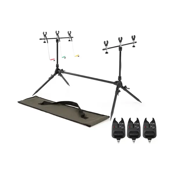 Rodpod - Rodpod Set - Verstelbaar - Inclusief Beetmelders, Hangers, Steuntjes - Swingers - Hengel Steun - Karper Vissen - Hengelsport - Zwart thumbnail