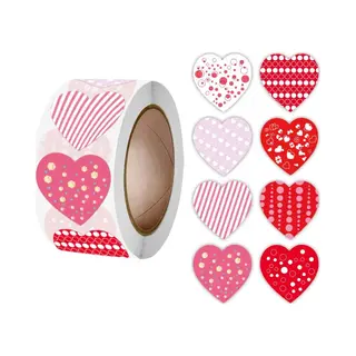 Fako Bijoux 500 Stickers Op Rol - 2.5cm - Hart / Hartjes Mix Rood - Beloningsstickers - Stickers Kinderen - Sluitsticker - Sluitzegel - 25mm - 500 Stuks