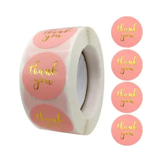 Fako Bijoux 500 Stickers Op Rol - 2.5cm - Thank You Metal Roze - Bedankt Stickers - Sluitsticker - Sluitzegel - 25mm - 500 Stuks