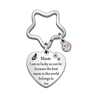 Fako Bijoux - Sleutelhanger Mum Lucky Me - Thank You - Ster - Hart - Kristal - Sleutelring Tekst - Cadeau - Geschenk - Mama - Moederdag -