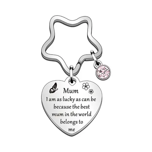 Fako Bijoux - Sleutelhanger Mum Lucky Me - Thank You - Ster - Hart - Kristal - Sleutelring Tekst - Cadeau - Geschenk - Mama - Moederdag - thumbnail