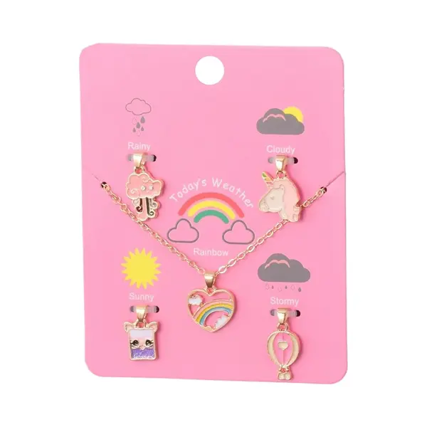 Fako Bijoux® - Kinderketting Op Kaart Met Extra Bedeltjes - 42cm - 5 Bedeltjes - Serie 3 thumbnail