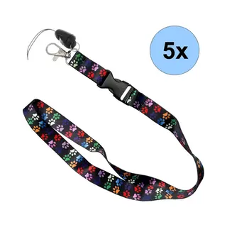 Fako Bijoux 5 Keycords Gekleurde Pootjes Print - Keycord - Lanyard - Sleutelkoord - Badgehouder - 51cm - 20mm - Gekleurde Pootjes - 5 Stuks