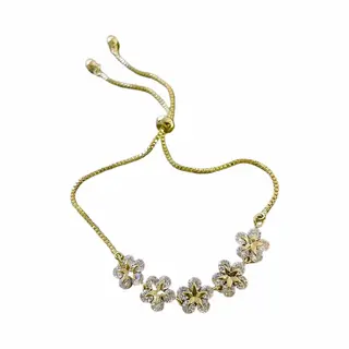Fako Bijoux® - Dames Armband Vijf Bloemetjes Kristal - Verstelbaar - Cadeau - Verjaardag - Vrouw - Goudkleurig