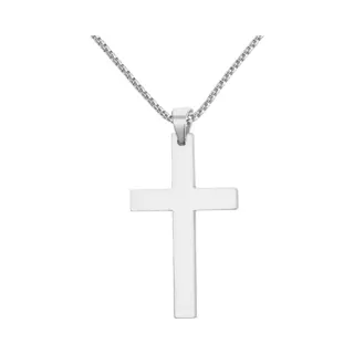 Fako Bijoux - Ketting Met Kruisje Small - Kruis - 22x38mm - 50cm - 2mm - Stainless Steel - Rvs - Staal - Zilverkleurig