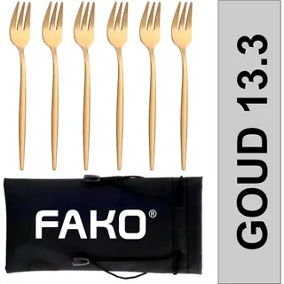Fako Bijoux® - Gebaksvork / Dessertvork Smal - Vork - Vorkjes - 13cm - Goud - 6 Stuks
