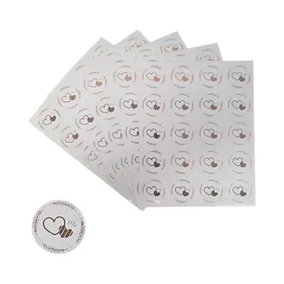 Fako Bijoux 200x Transparante Stickers Op Vel - 32mm - Hart Krans Rosé Goud - Serie 4 - Sluitsticker - Sluitzegel - Cadeau Sticker - Hartje Rosé Goud - 200
