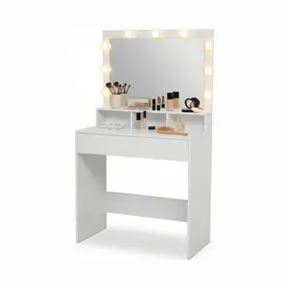 Monza Home® Make-up Tafel – Kaptafel Met Spiegel En Verlichting – 2 Laden – 3 Vakken – Wit