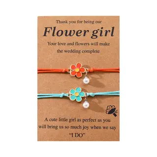 Vriendschapsarmbandjes Voor 2 Met Bloemen - Rode & Blauwe Bandjes - Bff Armband Op Cadeau Kaartje - Pax Amare